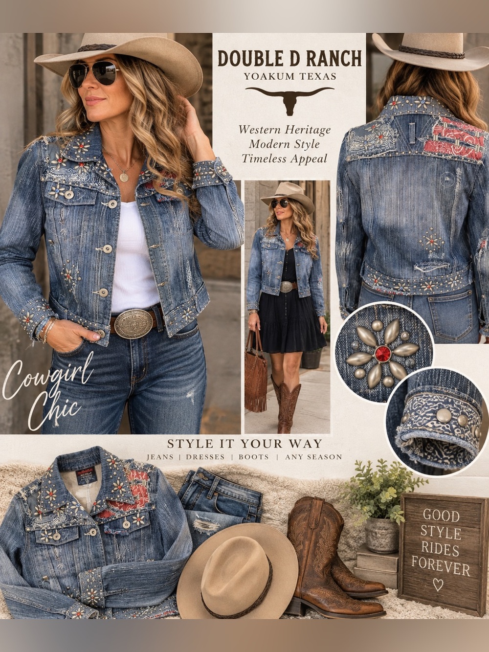 Double D Ranch XS Studded Bandana Denim Jacket Western Cowgirl Embellished